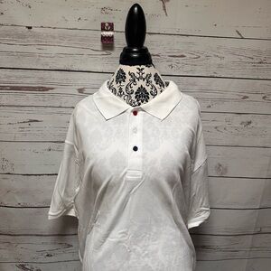 LuLaRoe White Polo Shirt with Red and Blue Buttons - Bud
